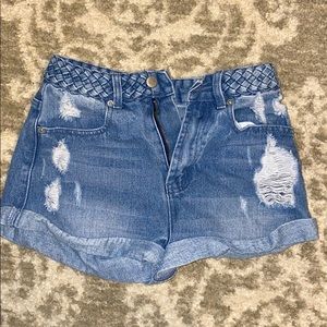 high waisted jean shorts.